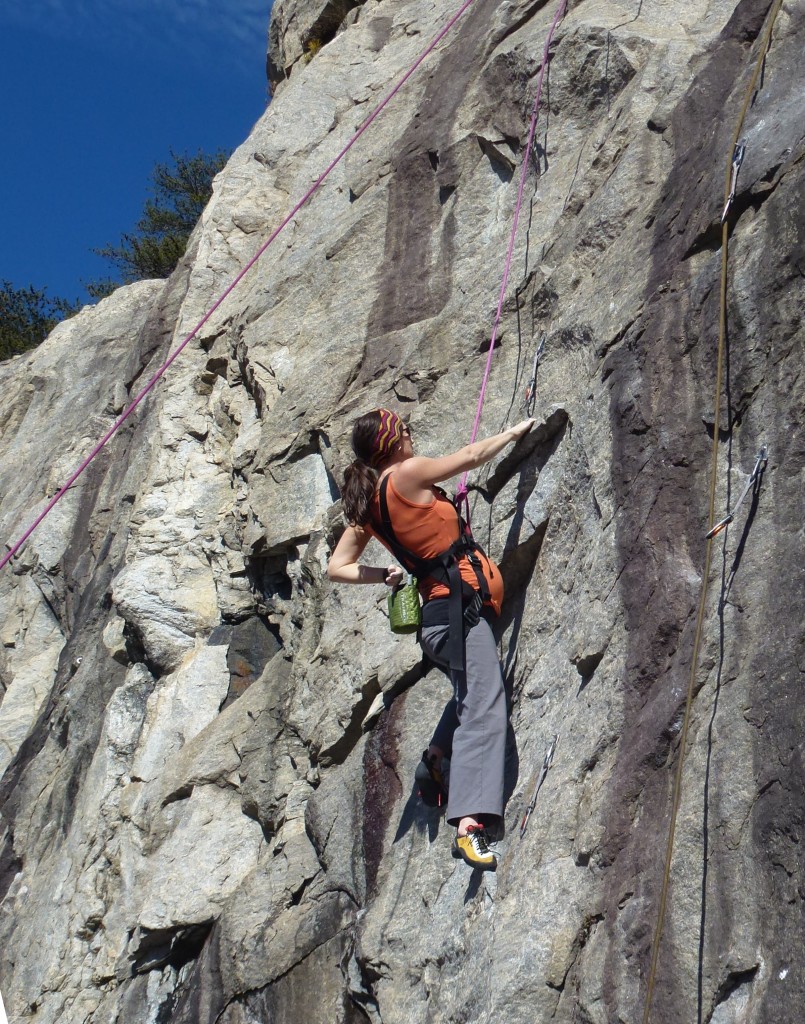 Me (and baby Z) chalking up on Quickdraw (5.11c)