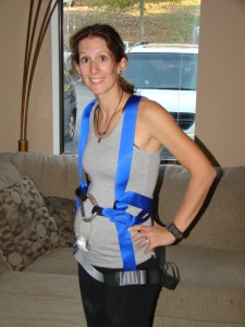 Trying out my super cool CAMP full-body harness at 19 weeks!