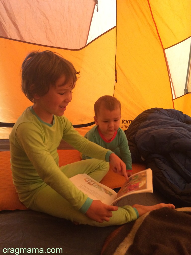 Sibling sweetness in the tent.